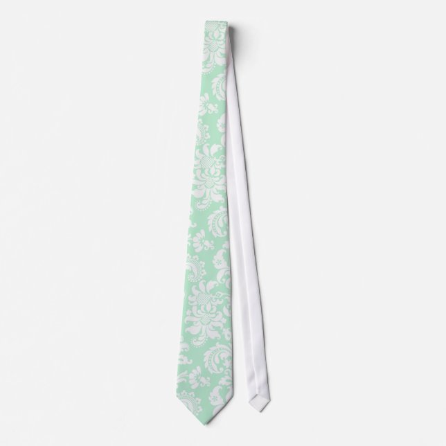 Mint-Grönt & White Blommigt Damask-mönster Slips (Framsida)