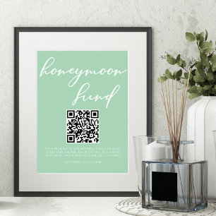 Mint Grönt White Bröllop Honeymoon Fund QR-kod Poster