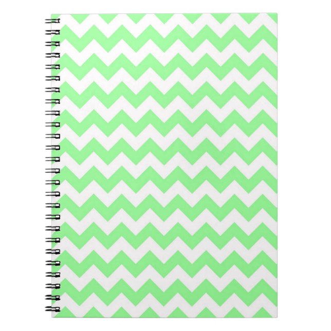 Mint Grönt White Chevron Zig-Zag Mönster Anteckningsbok Med Spiral (Framsidan)