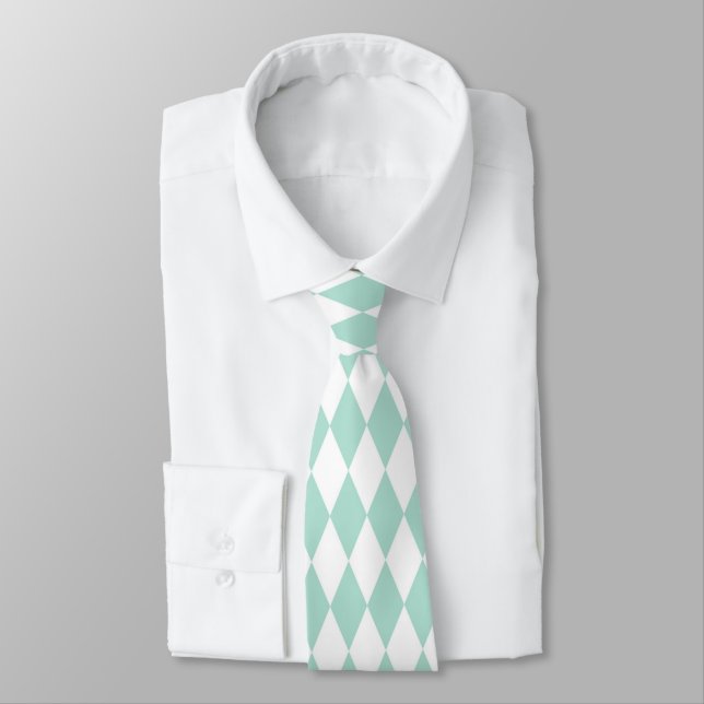 Mint Grönt & White Diamond Shapes Retro Neck Tie Slips (Bunden)