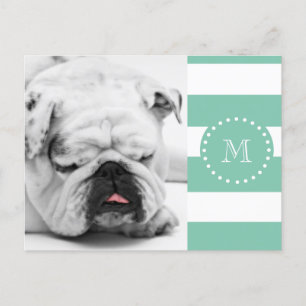 Mint Grönt White Rand Mönster, ditt Monogram Vykort