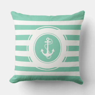 Mint-Grönt & White Rand Nautical Anchor Kudde