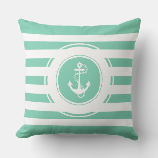 Mint-Grönt & White Rand Nautical Anchor Kudde