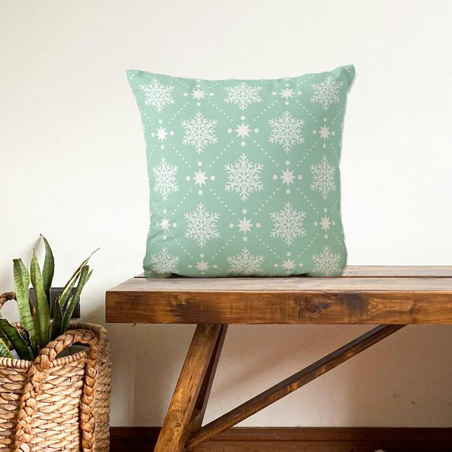 Mint Grönt White Snöflingor jul Mönster Kudde (Skapare uppladdad)