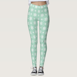 Mint Grönt White Snöflingor jul Mönster Leggings