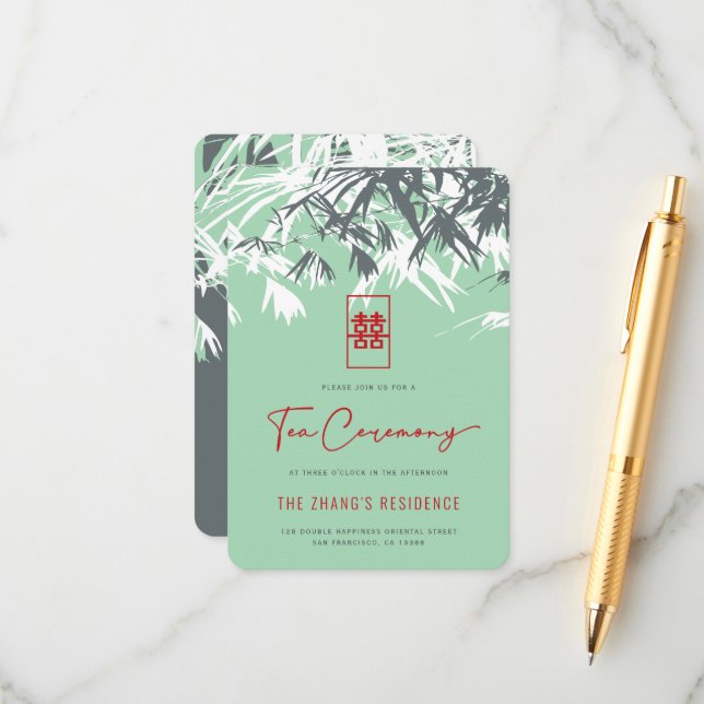 Mint Grönt Zen Bamboo Lövs Chinese Tea Ceremony Tilläggskort (Fram/Back In Situ)