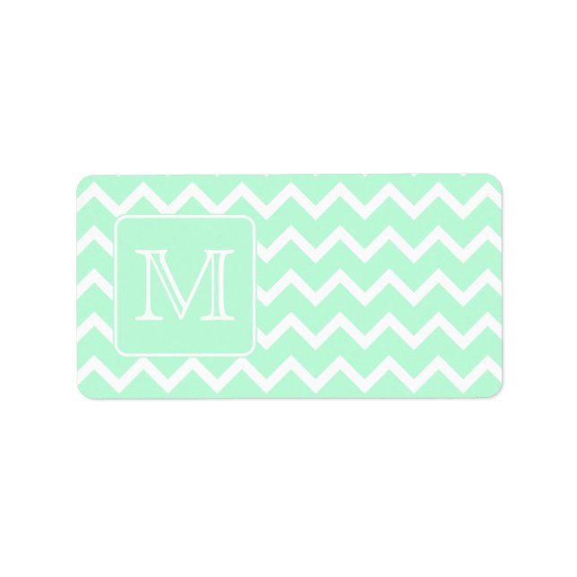 Mint Grönt Zigzag med Anpassningsbar Monogram. Adressetikett (Framsidan)