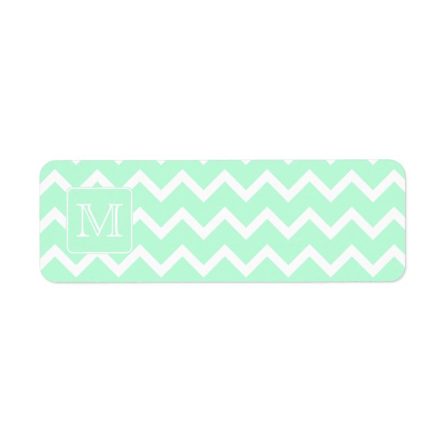 Mint Grönt Zigzag med Anpassningsbar Monogram. Returadress Etikett (Framsidan)