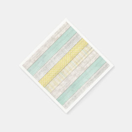 Mint & Gul Boho Geometrisk Mönster Rustik Trä Pappersservett