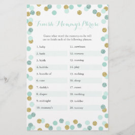 Mint & Guld Baby Shower Avslutar Mamma Phrase Game