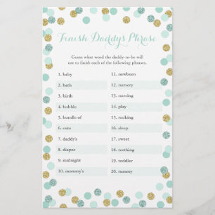 Mint & Guld Baby Shower Avslutar Pappor Phrase-spe