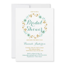 Mint Guld blomkrans Inbjudningskort för möhippan