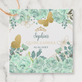 Mint Guld Blommigt Butterfly Quinceañera Gåvor Etiketter