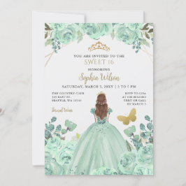 Mint Guld Blommigt Princess Butterfly Sweet 16 Inbjudningar