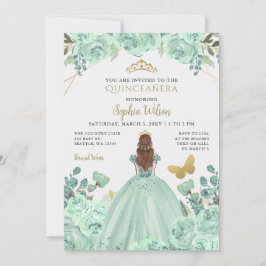 Mint Guld Blommigt Princess Quinceañera Quince Inbjudningar