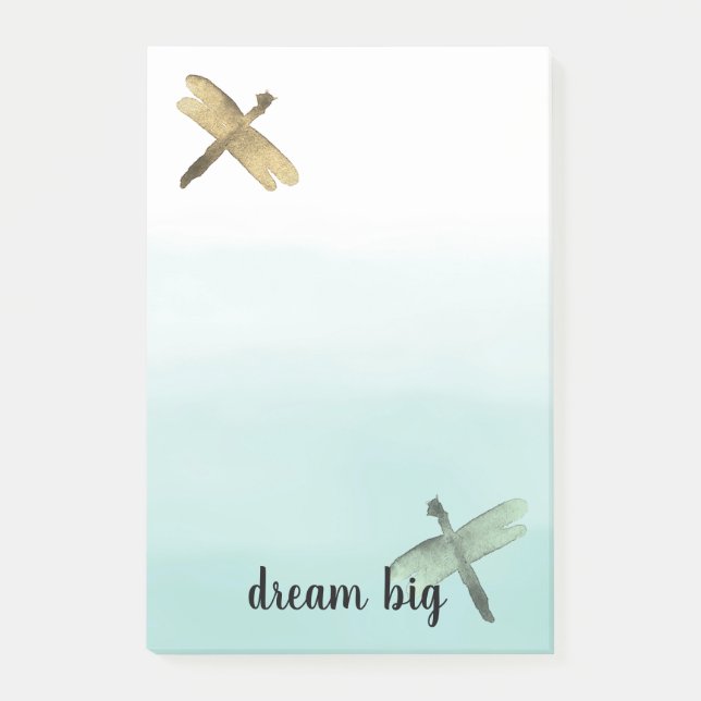 Mint Guld Dragonflies Ombre Post-it Block (Framsida)