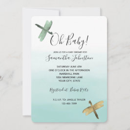 Mint Guld Dragonflies Ombre Watercolor Inbjudningar