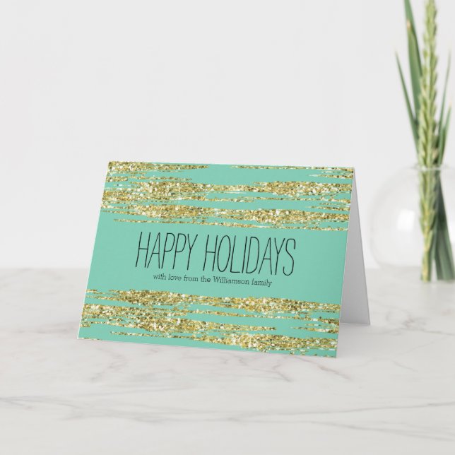 Mint Guld Faux Glitter Rand jul Helgkort (Framsida)