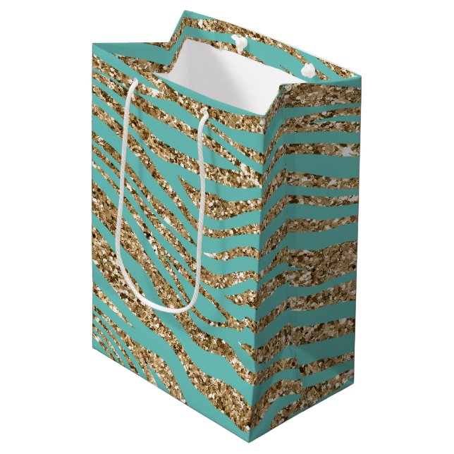 Mint Guld Faux Glitter Zebra (Framsidan Vinklad)