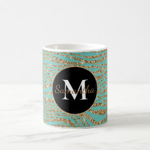 Mint Guld Faux Glitter Zebra tryck Kaffemugg