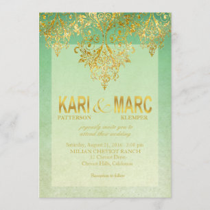 Mint & Guld Gatsby Glitter Flourish Bröllop Inbjudningar