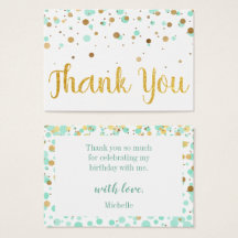 Mint Guld Glitter Confetti Birthday Tack