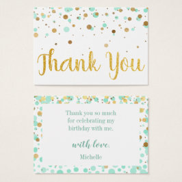 Mint Guld Glitter Confetti Birthday Tack Visitkort
