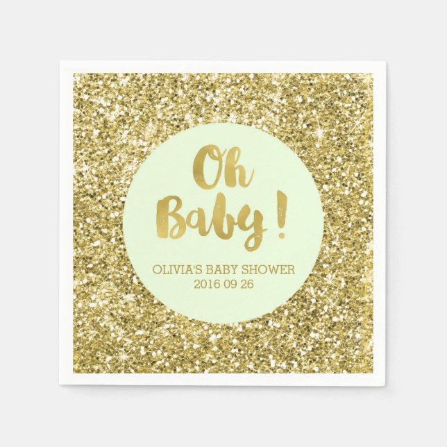 Mint Guld Glitter Confetti Oh Baby Baby Shower Pappersservett (Framsidan)