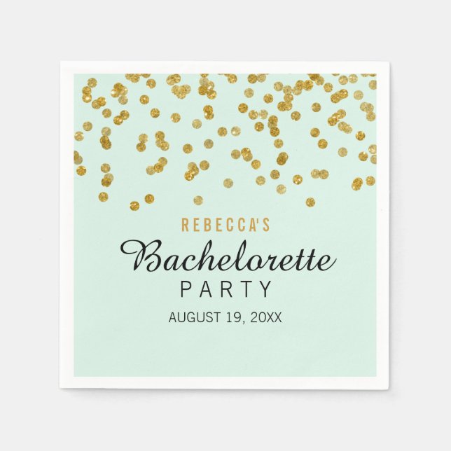 Mint Guld Glitter konetti Bachelorette Napkins Pappersservett (Framsidan)
