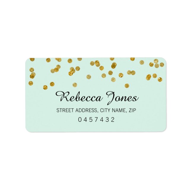 Mint Guld Glitter konfetti adressetiketter (Framsidan)