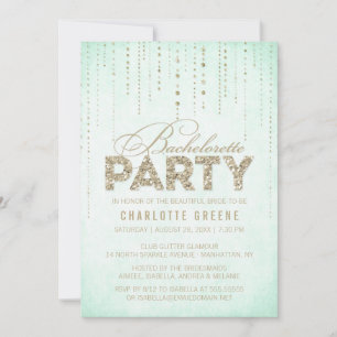 Mint & Guld Glitter Se Bachelorette Party Inbjudningar