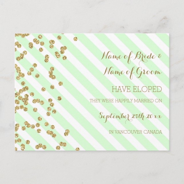 Mint Guld Rand Elopement Notification Postcards Meddelande Vykort (Framsida)
