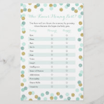 Mint Guld som känner Mamma Best Baby Shower-spel