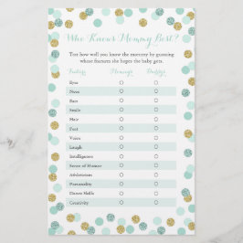 Mint Guld som känner Mamma Best Baby Shower-spel