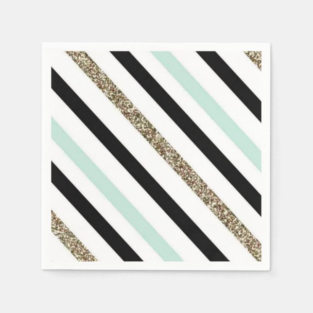 Mint Guld Stripe Napkin Pappersservett (Framsidan)