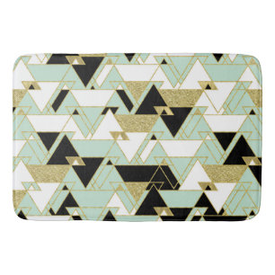 Mint Guld Svart Vit Boho Glam Trianglar Mönster Badrumsmatta