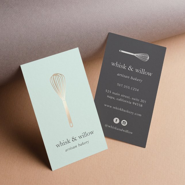 Mint & Guld Whisk | Bageri | Chef | Vattenförsörjn Visitkort (Skapare uppladdad)