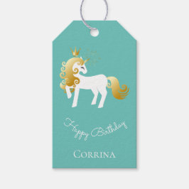 Mint Guld White Unicorn Birthday Presentetikett