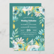 Mint Gult Blommigt Watercolor Bröllop