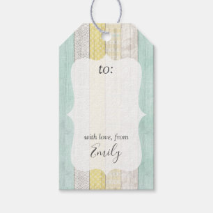 Mint & Gult Boho Geo Wood Mönster Personlig Presentetikett