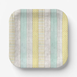 Mint & Gult Boho Geometric Mönster Rustic Wood