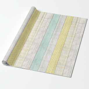 Mint & Gult Boho Geometric Mönster Rustic Wood Presentpapper