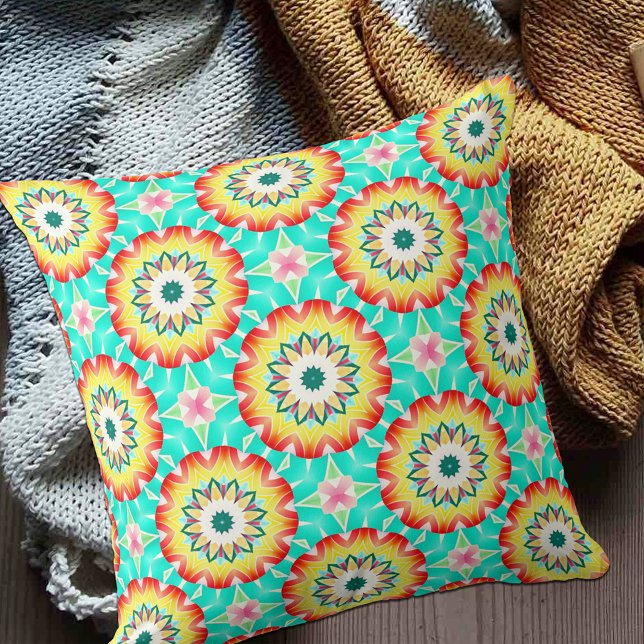 Mint Gult Orange Mosaic Geometric Mönster Kudde (Skapare uppladdad)