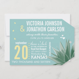 Mint & Gult Succulent Modern Typography Bröllop Inbjudningar