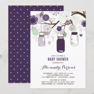 Mint Hanging Mason Burk Blommigt Baby Shower Inbjudningar