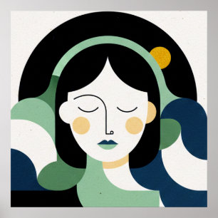Mint Harmony: Minimalistisk abstrakt porträtt i sa Poster