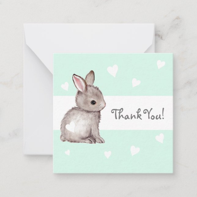 Mint Heart Bunny Baby Shower Tack Notecards Anteckningskort (Framsida)