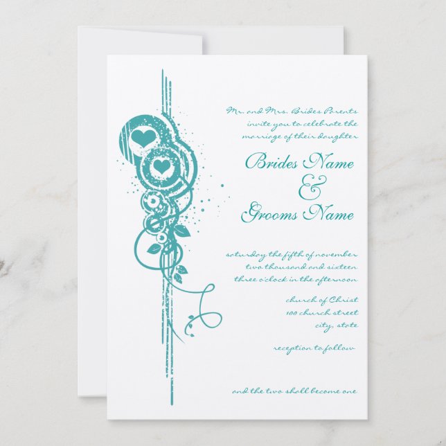 Mint Heart Circles and Swirls Wedding bjudande in Inbjudningar (Framsida)