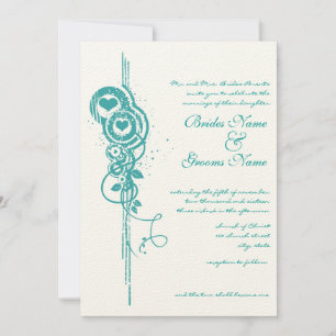 Mint Heart Circles and Swirls Wedding bjudande in Inbjudningar