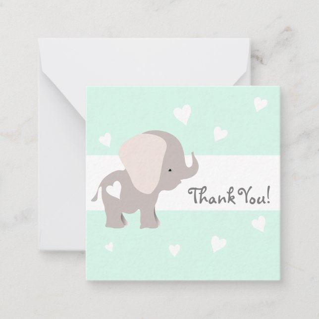Mint Heart Elephant Tack Notecards Anteckningskort (Framsida)
